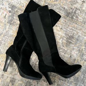 Audrey Brooke Black Sude Wide-Calf Boots Size 7